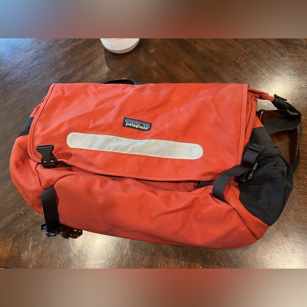 Patagonia Red Messenger Bag with Reflective Safety Strip